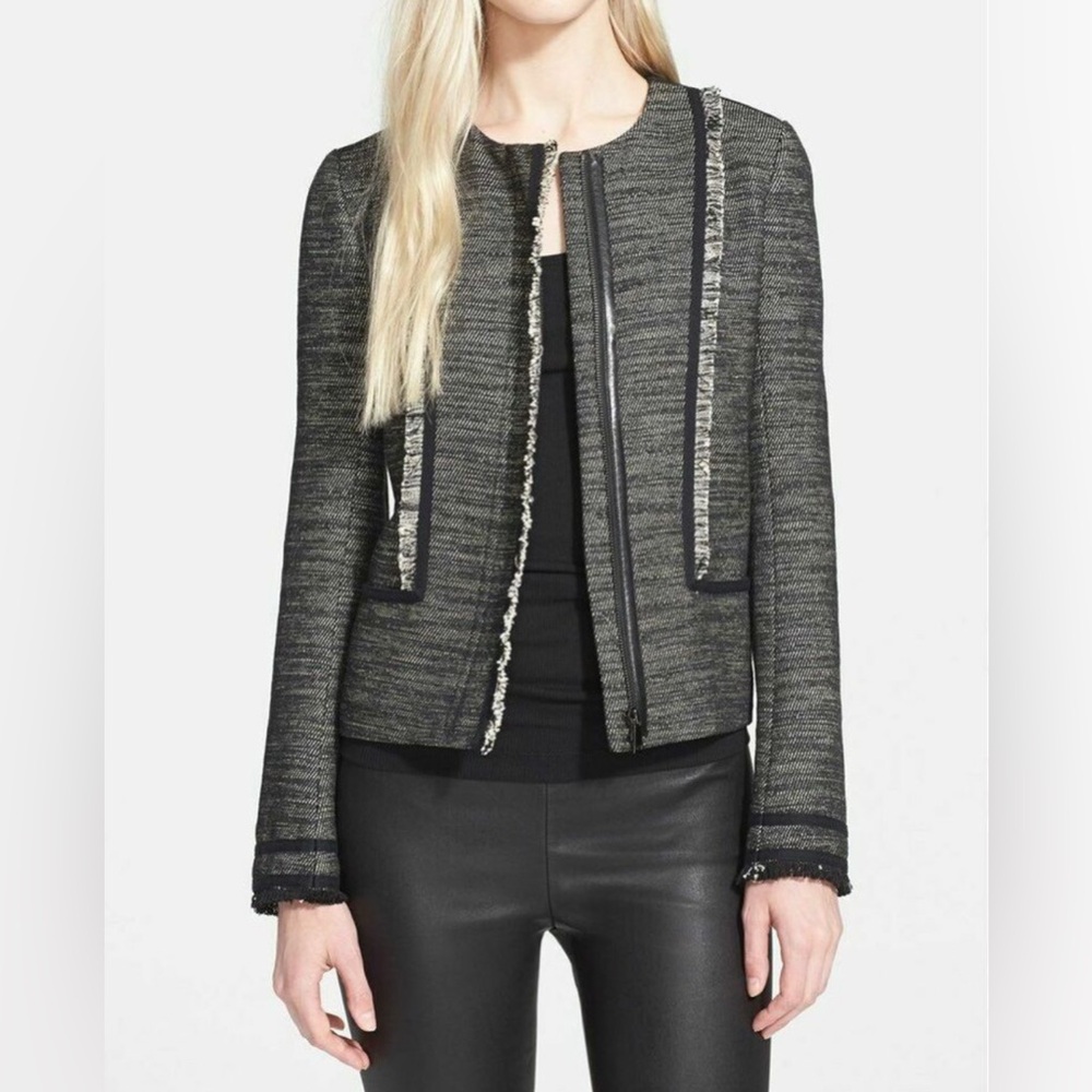 Vince BOUCLE JACKET WITH FRINGE Black Tweed